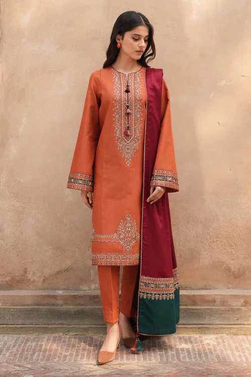 ZB-15 Lawn Embroidered 3pc Suit With Slub Cotton Digital Printed Dupatta