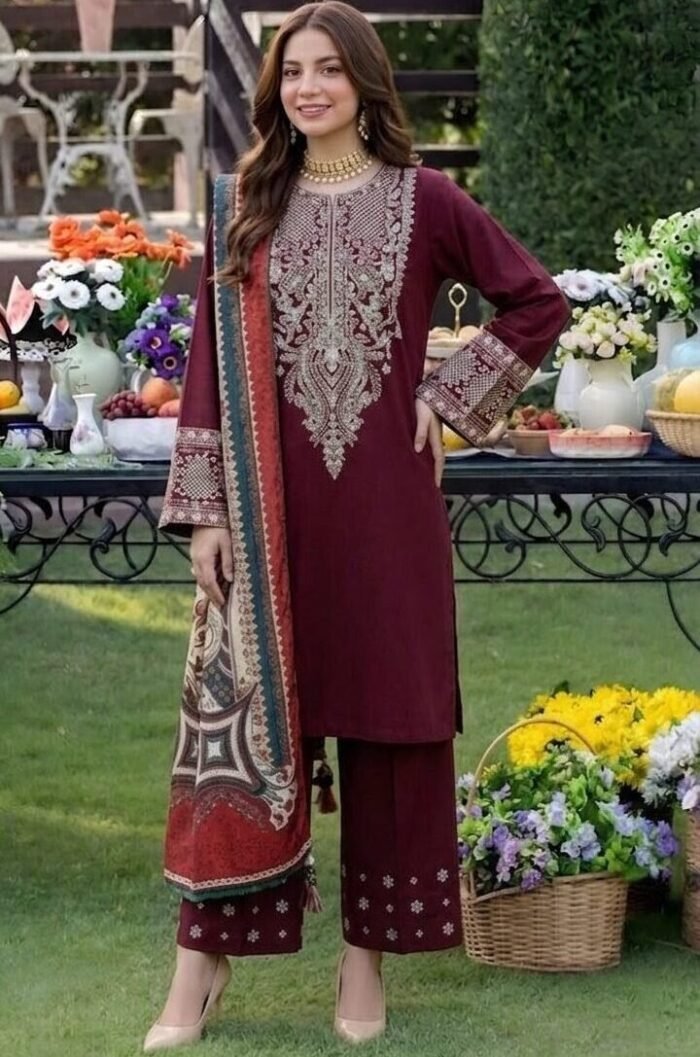 Unstitched Embroidered Lawn Suit 3pc With Digital Printed Dupatta