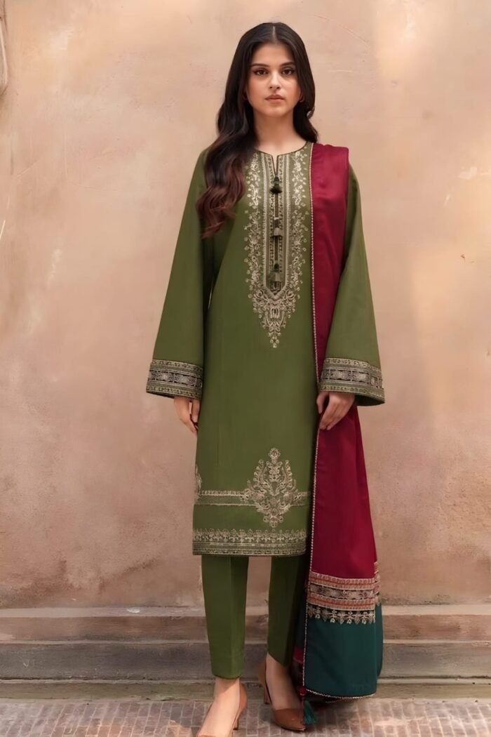 AA-42 Unstitched Embroidered Lawn Suit 3pc With Digital Printed Dupatta