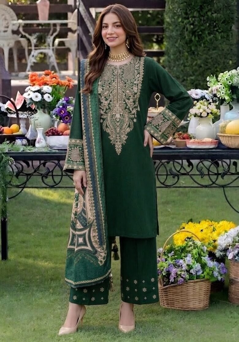 Unstitched Embroidered Lawn Suit 3pc With Digital Printed Dupatta