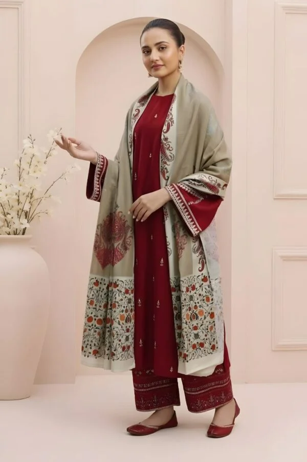 Unstitched Embroidered Lawn Suit 3pc With Digital Printed Dupatta