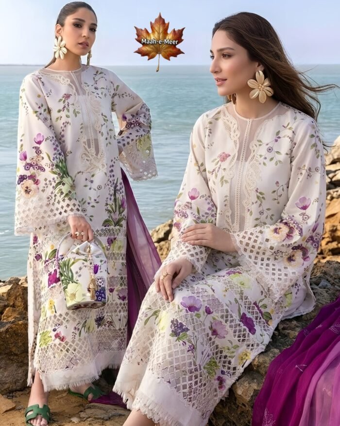 CS-202 Unstitched Printed Lawn Shirt With Net Embroidered Dupatta