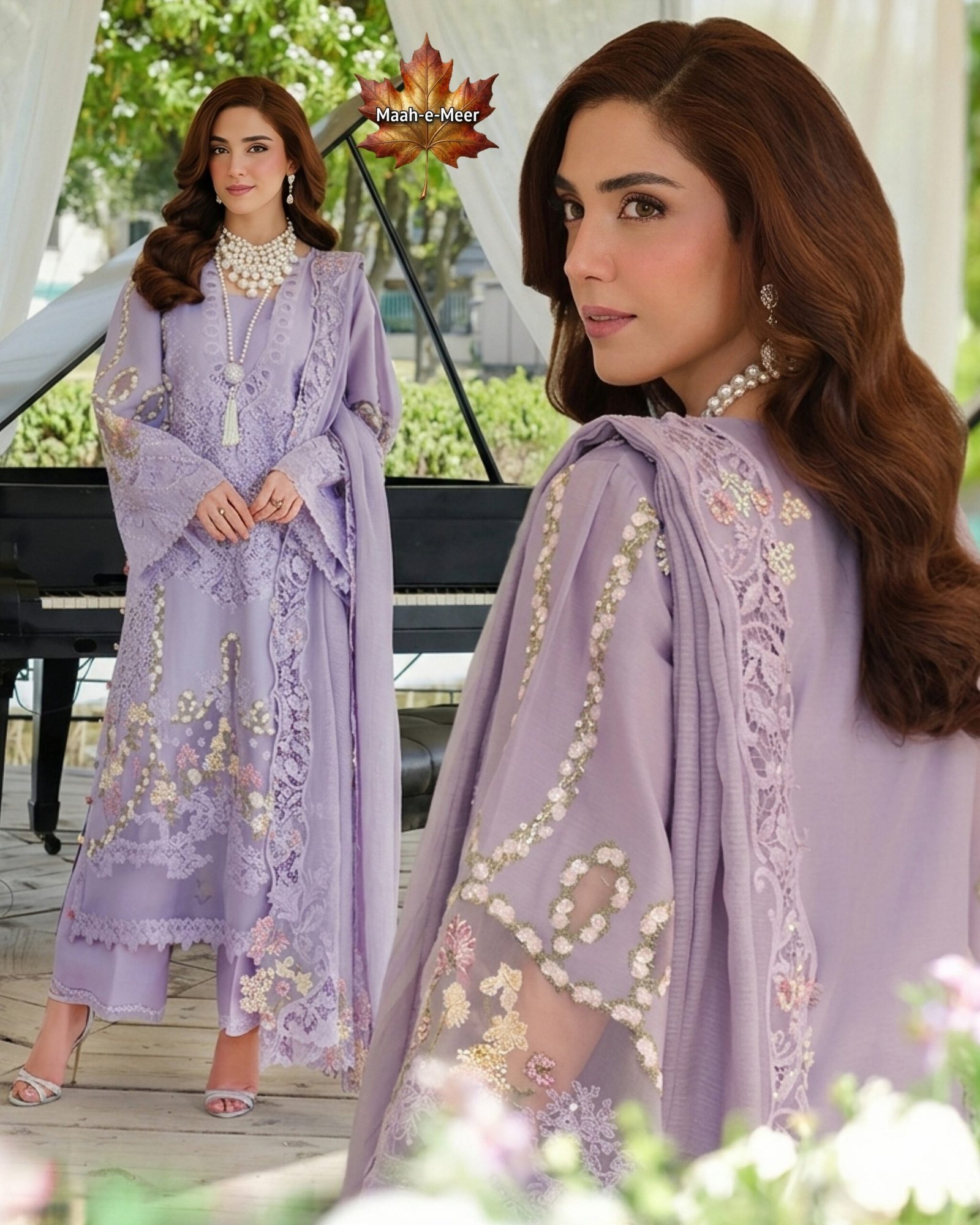 EL-2715 3 Piece -Unstitched Fully Embroidered Lawn Fabric Embroidered Cotton Net Dupatta