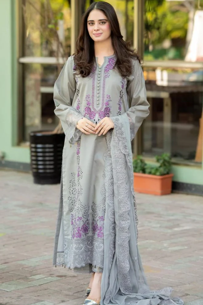 ZB-842 Unstitched Embroidered Dhanak Suit 3pc With Embroidered Dhanak Shawl