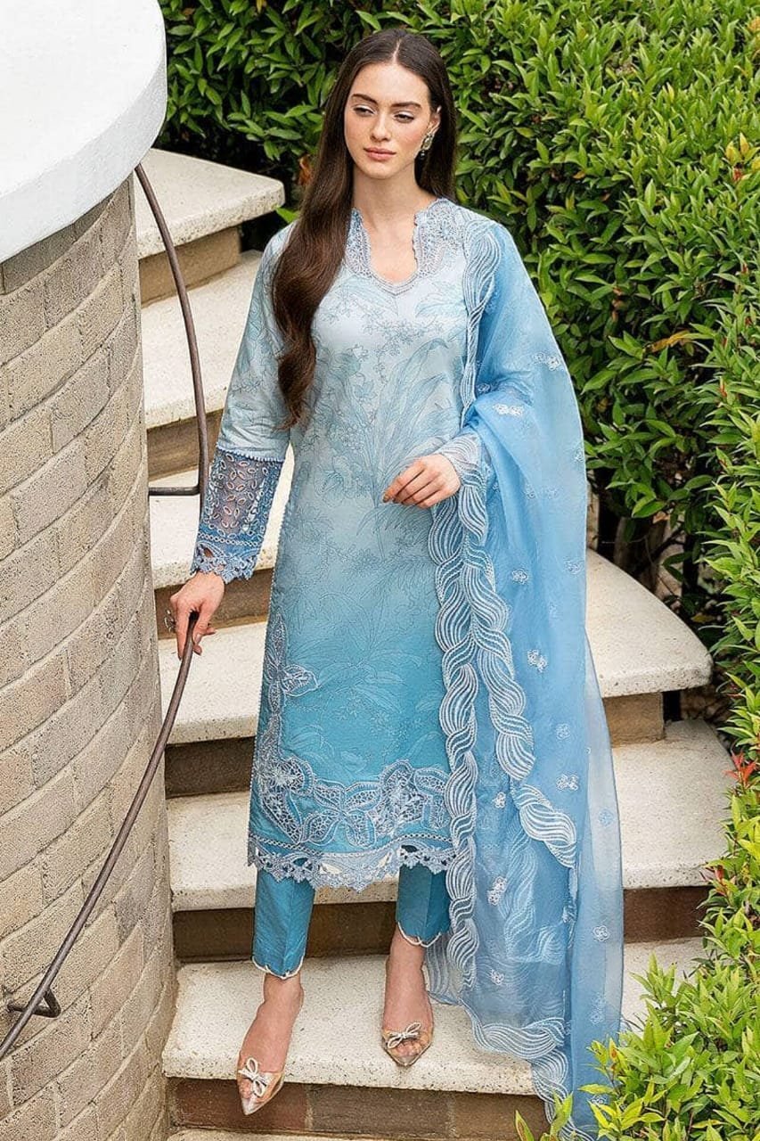 MB-510 Lawn Unstitched Embroidered 3pc Suit With Embroidered Organza Dupatta