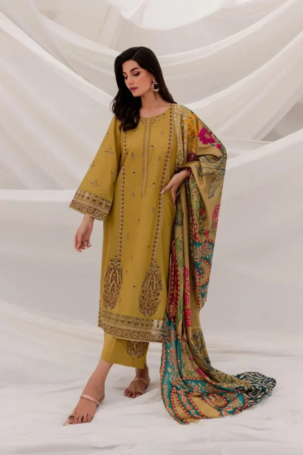 ZB-20 Lawn Embroidered 3pc Suit With Slub Cotton Digital Printed Dupatta