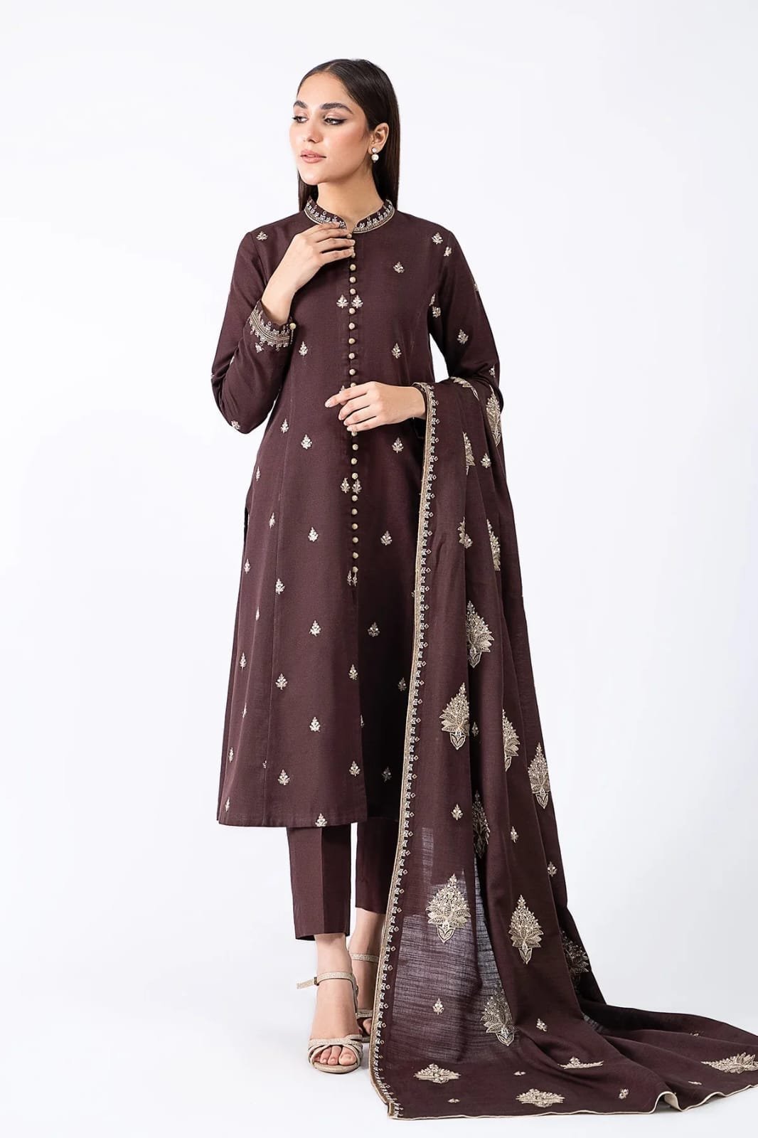 AA-10 3PC Unstitched Embroidered Lawn Suit With Embroidered Chiffon Dupatta