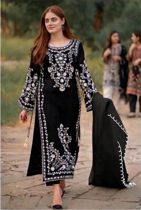 AA-20 Lawn Embroidered 3pc Suit With Bamber Chiffon Embroidered Dupatta