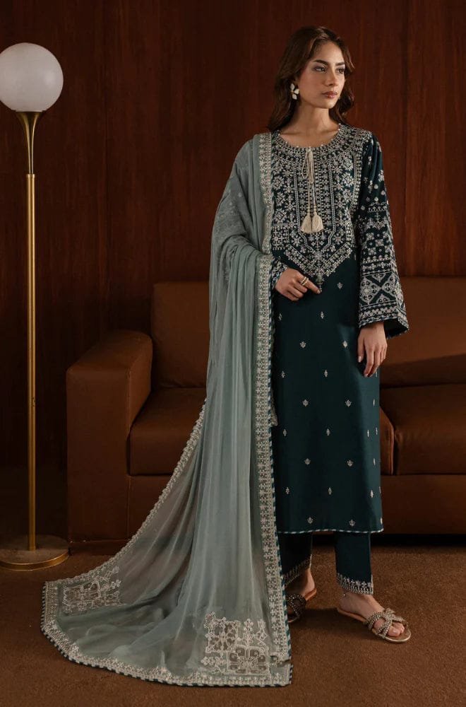 AA-50 3PC Unstitched Embroidered Lawn Suit With Embroidered Chiffon Dupatta