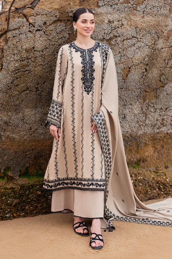 Unstitched Dhanak Stuff Full Embroidered Suit With Dhanak Embroiderd Shawl