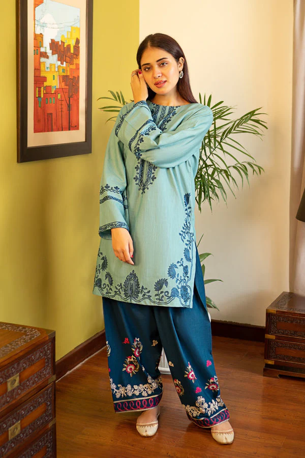 AK-930 Unstitched Fully Embroided Dhanak 2 Piece Suit