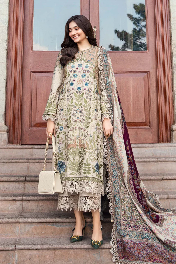 MB-550 Unstitched Dhanak Stuff Full Embroidered Suit With Printed Wool Shawl With Extra Patches