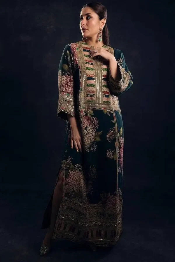 Kareena Kapoor Unstitched Silk Stuff Full Embroidered Suit With Four-sided Silk Embroidered Dupatta With Extra Patches