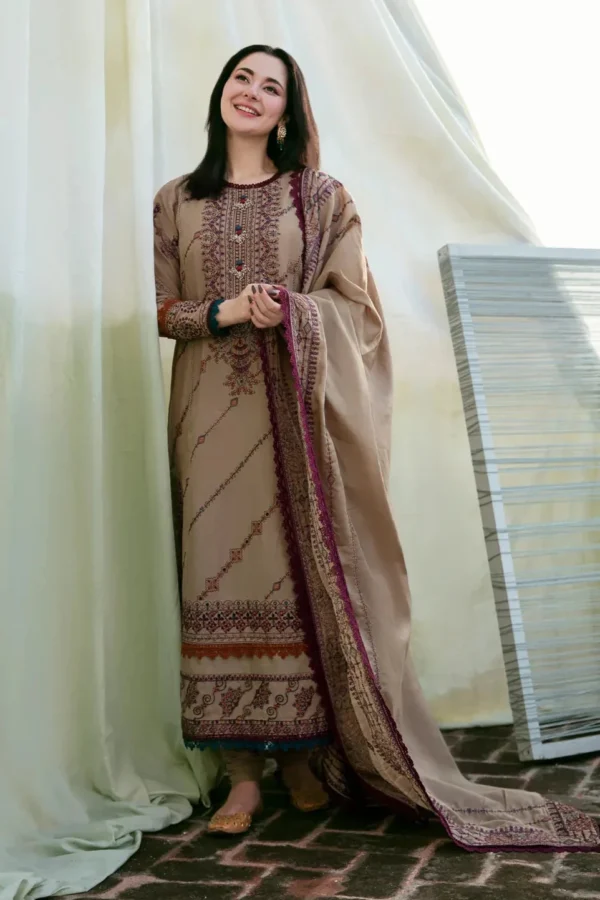 3 Piece – Unstitched Dhanak Stuff Full Embroidered Suit With Dhanak Embroiderd Shawl
