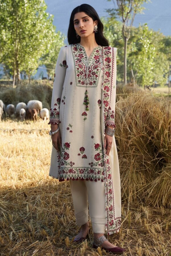 3 Piece – Unstitched Dhanak Stuff Full Embroidered Suit With Dhanak Embroiderd Shawl