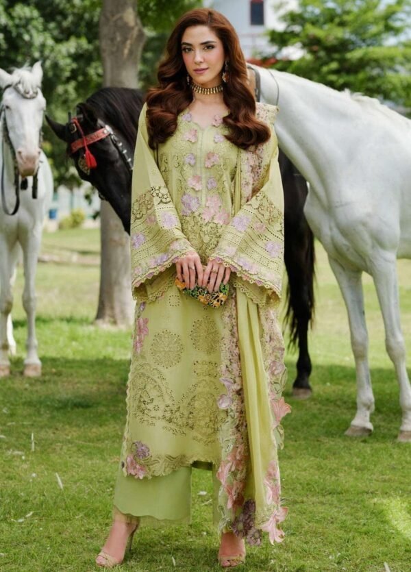 EL-2720 Lawn Unstitched Embroidered Shirt With cotton Net heavy Embroidered Duppta