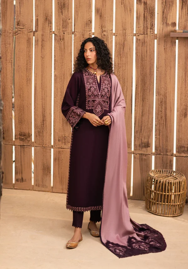 RP-605 Unstitched Dhanak Stuff Full Embroidered Suit With Digital Printed Wool Shawl