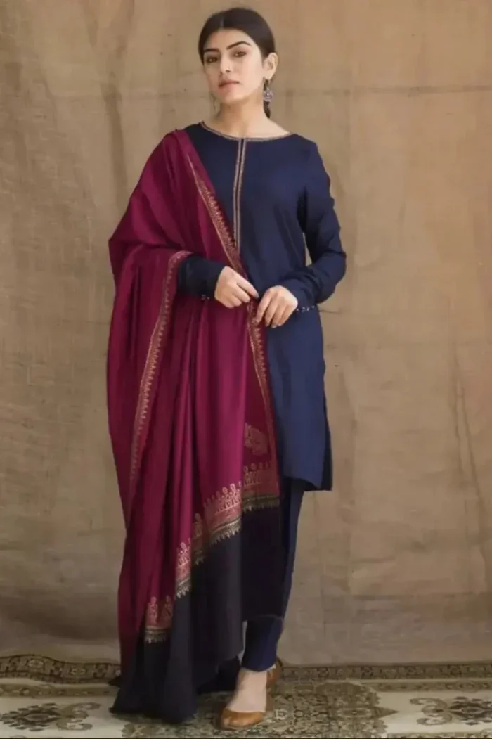 BR-1115 Unstitched Dhanak Marina Suit With Wool Shawl