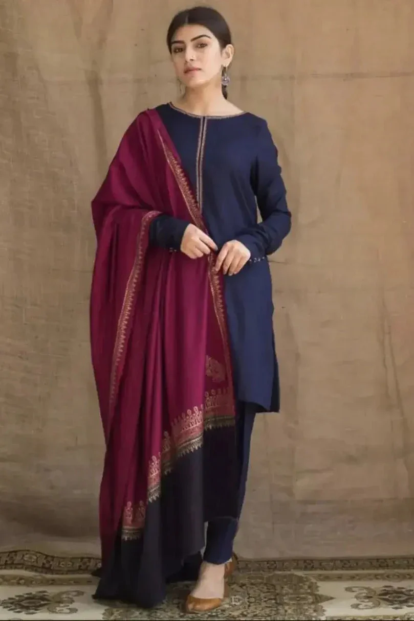 BR-1115 Unstitched Dhanak Marina Suit With Wool Shawl