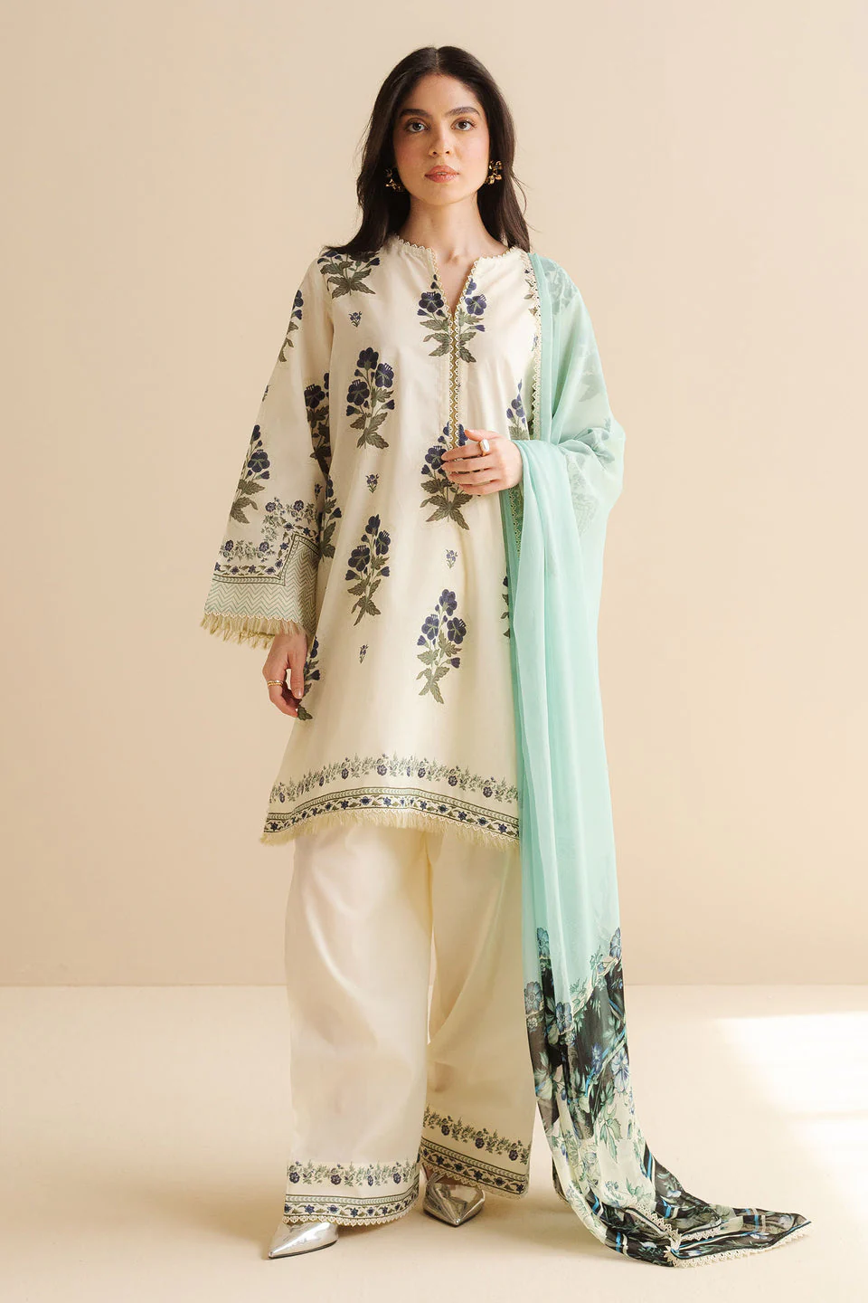 CO 492 Digital Printed 3Pc Unstitched Lawn Suit With Digital Printed Monar Dupatta