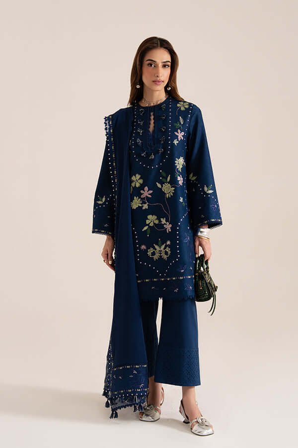 Unstitched Dhanak Stuff Full Embroidered Suit With Four-sided Dhanak Embroiderd Shawl